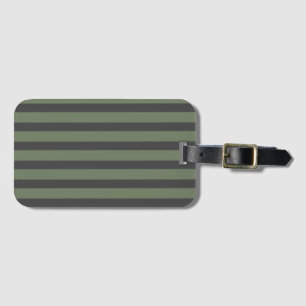 Olive Green Tick Striped Modern Luggage Tag