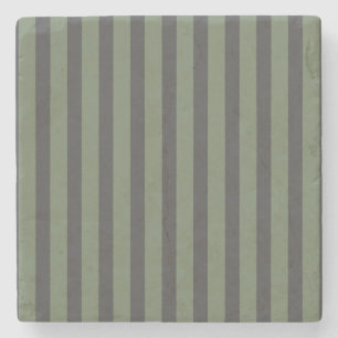 Olive Green Tick Striped Modern Stone Coaster