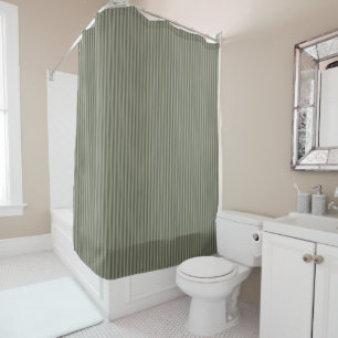 Olive Green Ticking Stripe Shower Curtain