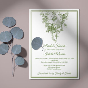 Olive Green Toile de Jouy Bridal Shower Invitation