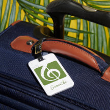 Olive Green Treble Clef Music Symbol Luggage Tag