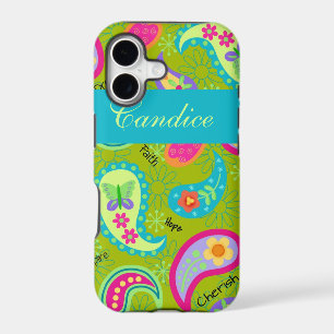 Olive Green Turquoise Modern Paisley Name
