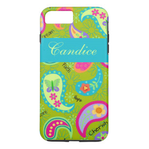 Olive Green Turquoise Modern Paisley Name iPhone 8 Plus/7 Plus Case