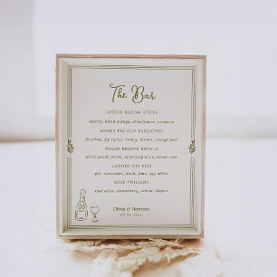 Olive Green Tuscan Elegant Bar Menu Sign