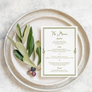 Olive Green Tuscan Elegant Wedding Menu Card