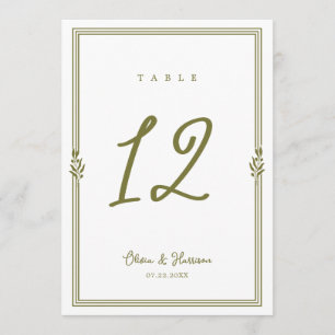 Olive Green Tuscan Elegant Wedding Table Number