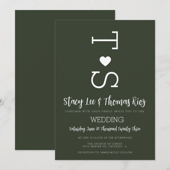 Olive Green Typographie Faire-part de mariage card (Devant / Derrière)