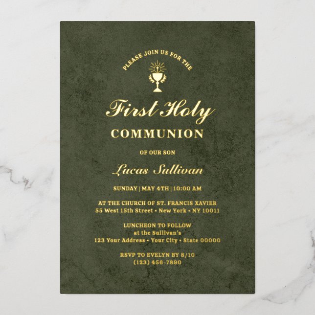 Olive Green Velvet Marble First Communion (Front)
