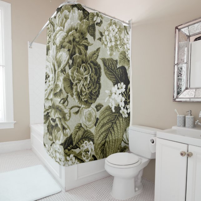 Olive Green Vintage Floral Toile No.1 (In Situ)