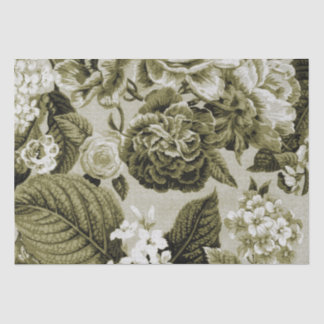 Olive Green Vintage Floral Toile No.1 Tissue Paper