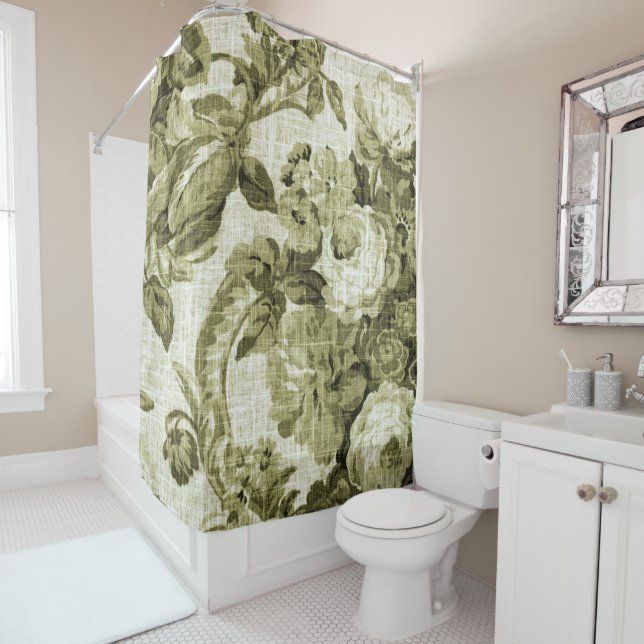 Olive Green Vintage Floral Toile No.5 (In Situ)