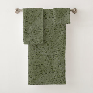 Olive green water droplets bath towel set