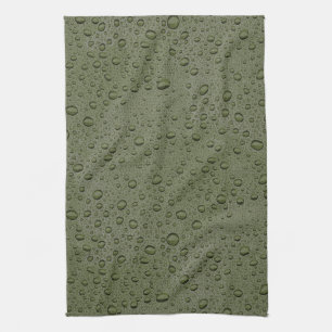 Olive green water droplets kitchen towel