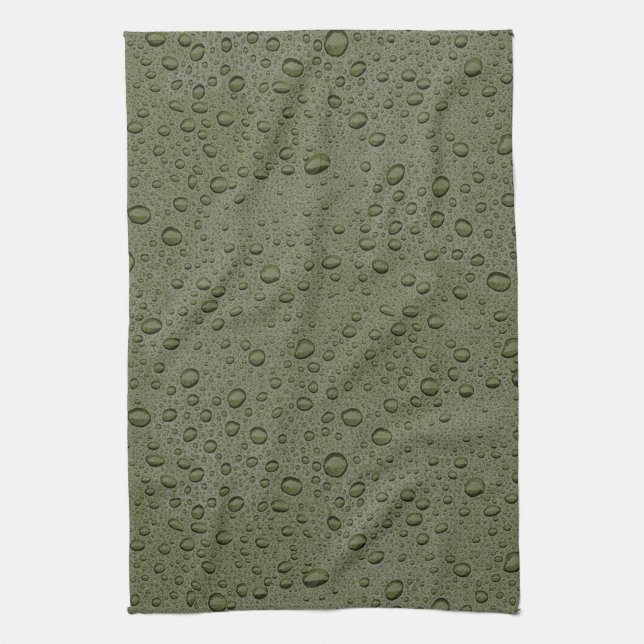Olive green water droplets kitchen towel (Vertical)