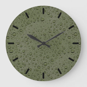 Olive green water droplets large clock