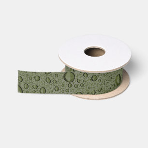 Olive green water droplets satin ribbon