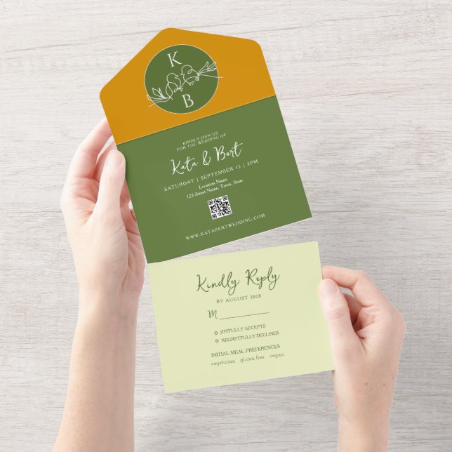 Olive Green Wedding All In One Invitation (Tearaway)