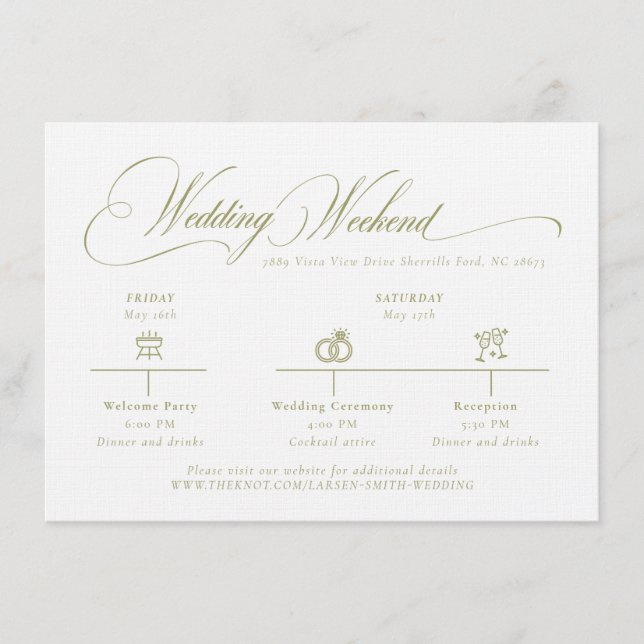 Olive Green Wedding Details Enclosure Card (Front)