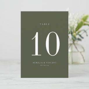 Olive Green Wedding Table Number Card
