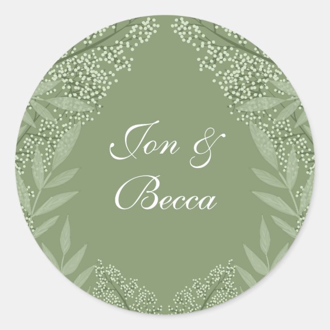 Olive Green Wedding Vintage Botanical  Classic Round Sticker (Front)