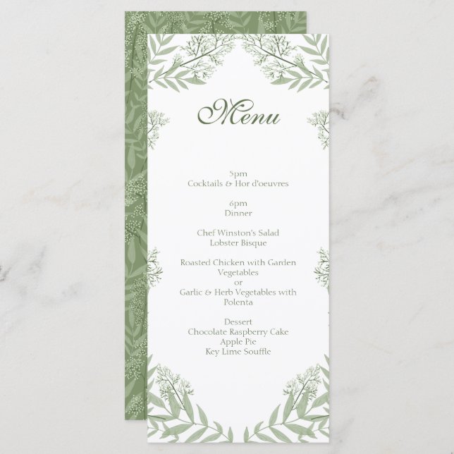Olive Green Wedding Vintage Botanical Menu (Front/Back)