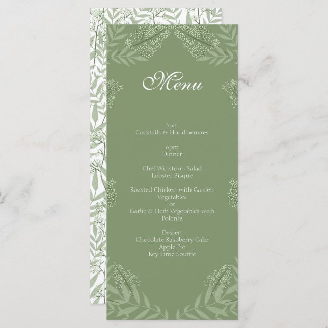 Olive Green Wedding Vintage Botanical Menu (Front/Back)