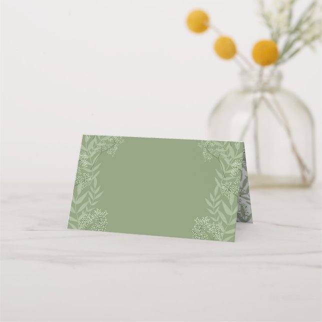 Olive Green Wedding Vintage Botanical Place Card (Front)