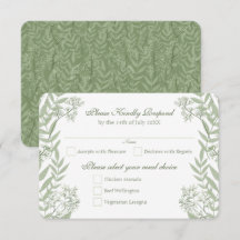 Olive Green Wedding Vintage Botanical RSVP Reply