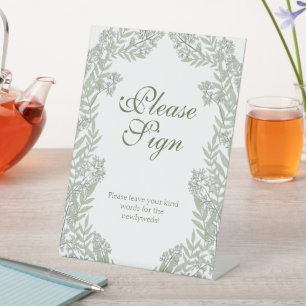 Olive Green Wedding Vintage Guest Book Pedestal Sign