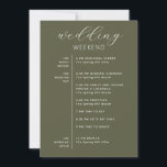 Olive Green Wedding Weekend Timeline & Welcome Invitation<br><div class="desc">This muted olive green wedding weekend card is a beautiful choice for couples hosting a nature inspired wedding. The rich, earthy tone is perfect for forest and garden weddings, particularly in the spring and summer seasons. The card features a well organized wedding itinerary, outlining the key events of your wedding...</div>