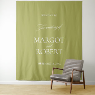 Olive Green Wedding Welcome Sign Banner Tapestry