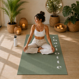 Olive green wellness minimalist personalized yoga mat