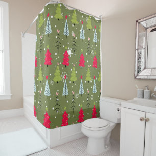Olive Green Whimsical Christmas Tree Pattern