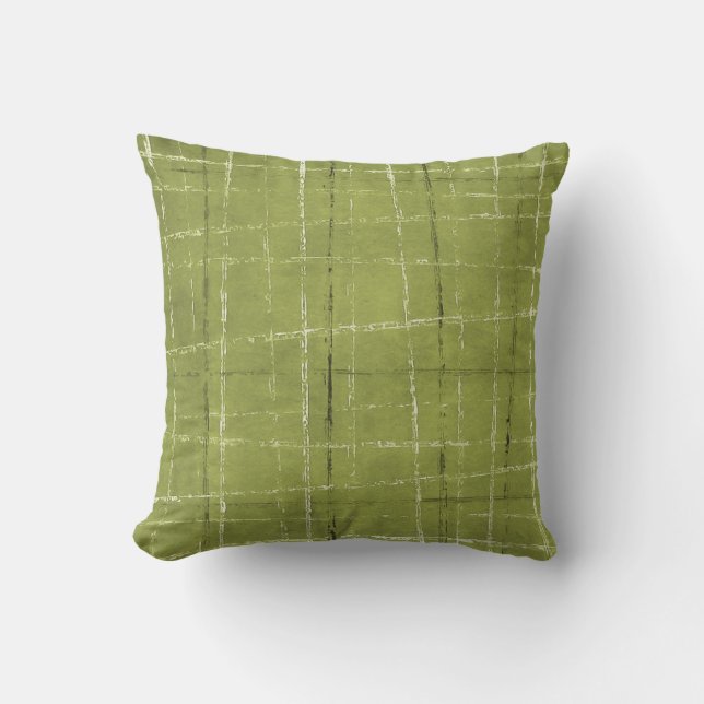Olive green, white, & black plaid pattern throw pillow (Front)