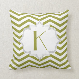 Olive green, white chevron zigzag pattern throw pillow