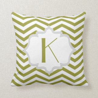 Olive green, white chevron zigzag pattern throw pillow