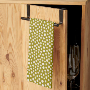 Olive Green White Polka Dot Pattern Kitchen Towel