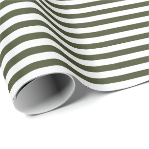 Olive Green White Stripe Wrapping Paper