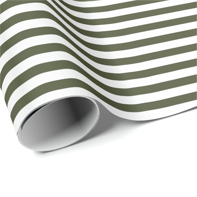 Olive Green | White Stripe Wrapping Paper (Roll Corner)