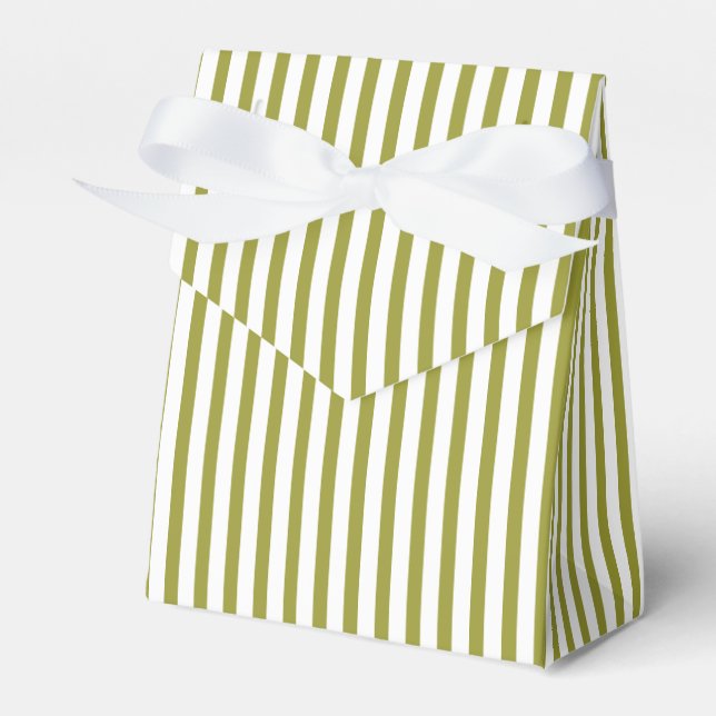 Olive green, white striped pattern custom wedding favor box (Front Side)