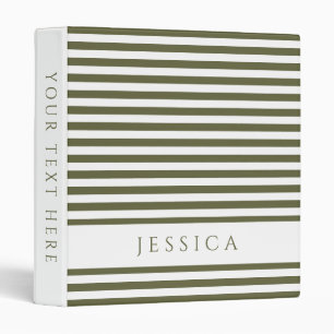 Olive Green White Stripes Pattern Name 3 Ring Bind Binder
