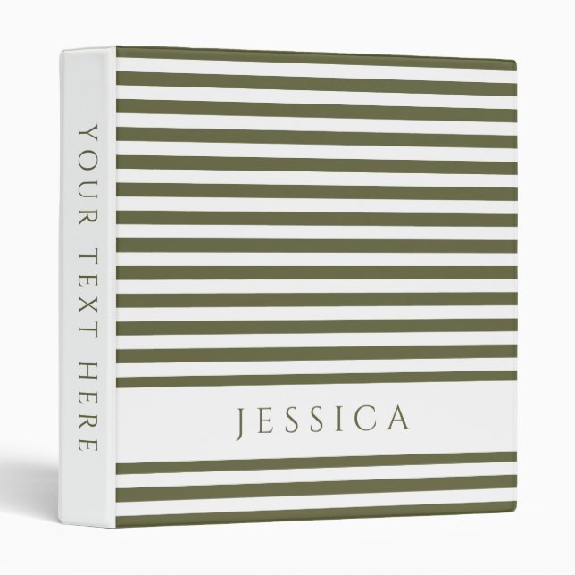 Olive Green White Stripes Pattern Name 3 Ring Bind Binder (Front/Spine)