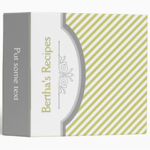 Olive green, white stripes with frame recipe binder