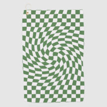 Olive Green & White Warped Chequered Pattern   