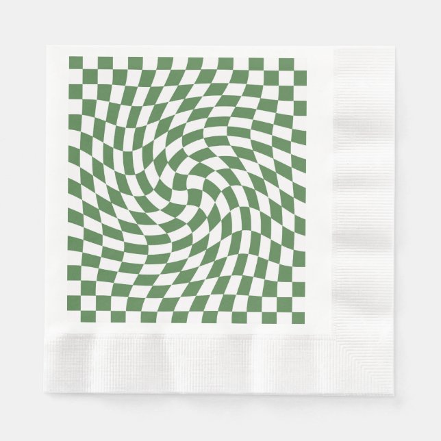 Olive Green & White Warped Chequered Pattern    Napkin (Front)