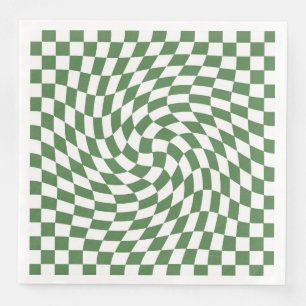 Olive Green & White Warped Chequered Pattern Napkin