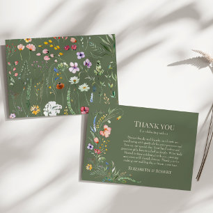 Olive Green Wildflower Meadow Wedding Thank You Card