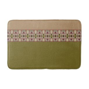 Olive Green With Decorative Pattern Bath Mat