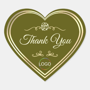 Olive Green with Gold Frame and Logo Thank You Heart Sticker