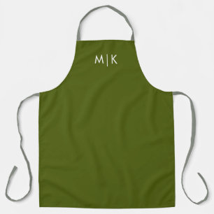 Olive Green with White Text Modern Monogram Apron